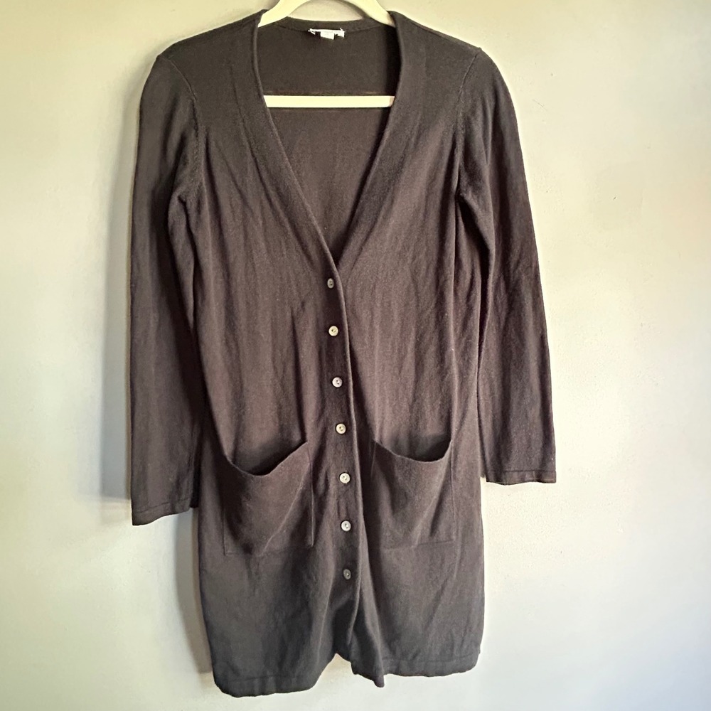 J.Jill Black Longline Cardigan Sweater XS Petite Cashmere Silk Blend Button